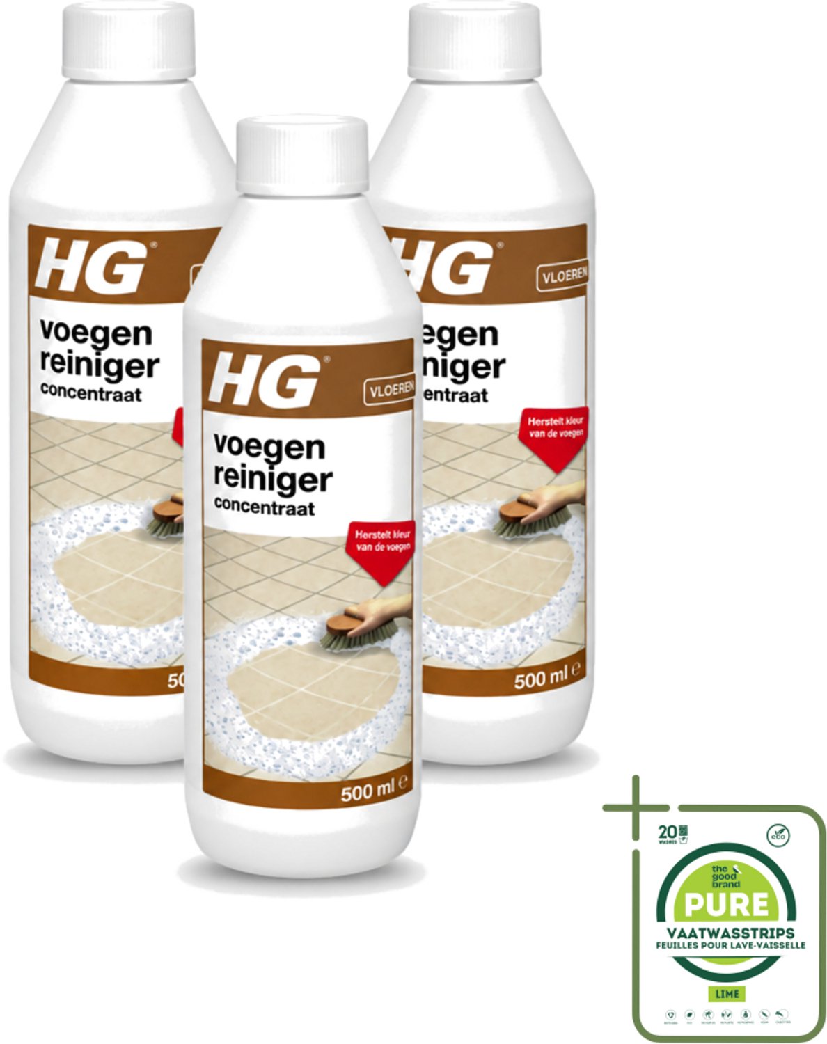 3 x HG - Vloeren - Voegenreiniger - Concentraat - Herstelt Kleur - 500 ml - Grootverpakking - Vaatwasstrips - Voegen Reinigen - Voegen Kleur Herstellen - Voegen Reiniger - Voegen Reinigen Concentratie - Voegen Schoonmaken