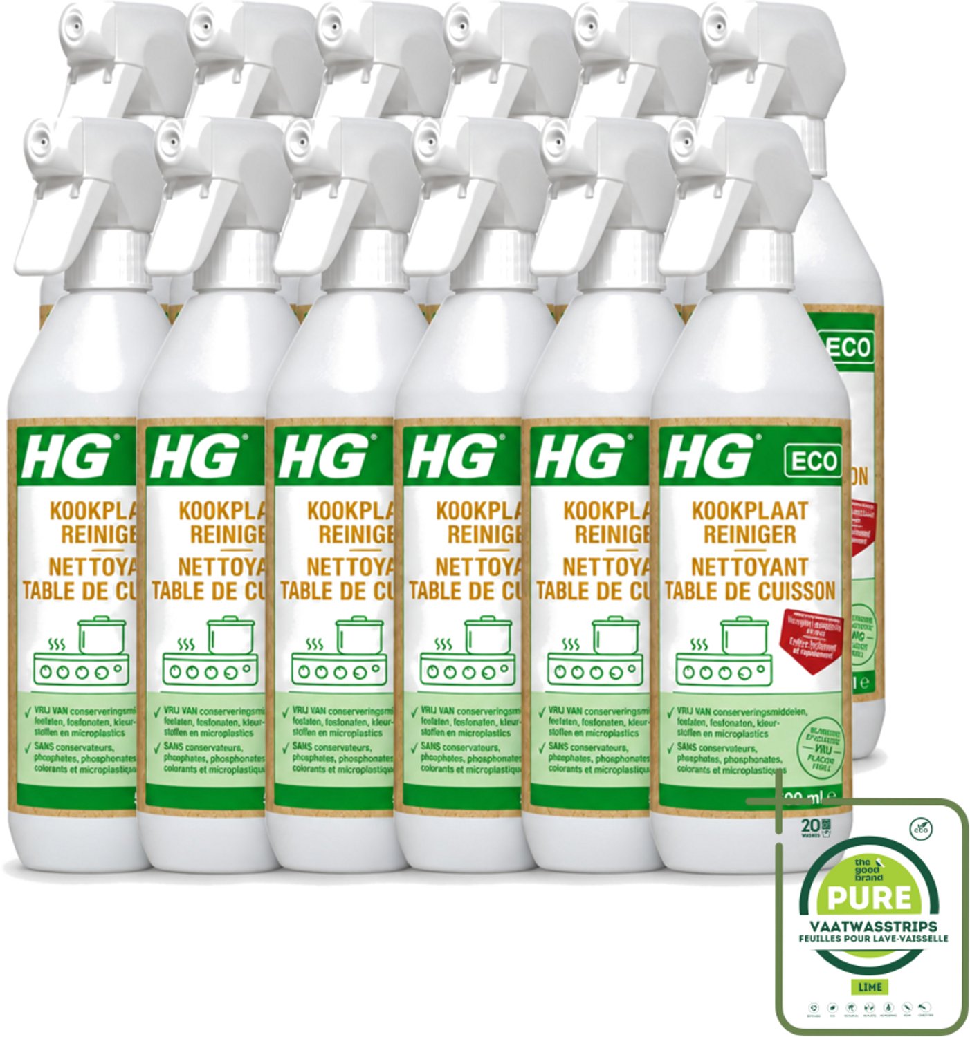 12 x HG ECO - Kookplaatreiniger - Verwijdert Gemakkelijk & Snel - Duurzaam & Ecologisch - 500 ml - Grootverpakking - Kookplaat Reinigen - Eco Kookplaatreiniger - Vet Verwijderen - Kalkaanslag Verwijderen - Kookvocht Verwijderen