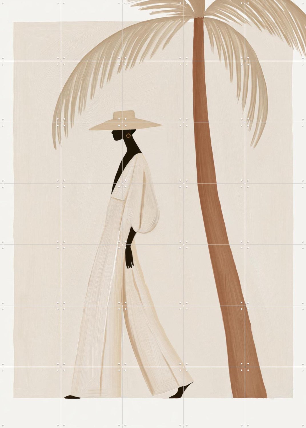 IXXI Palm Walk, Atelier Pommeline - 100 x 140 cm - Grote wanddecoratie en posters - Modern, Minimalisme, Illustraties, Strandhuis, Woonkamer Beige