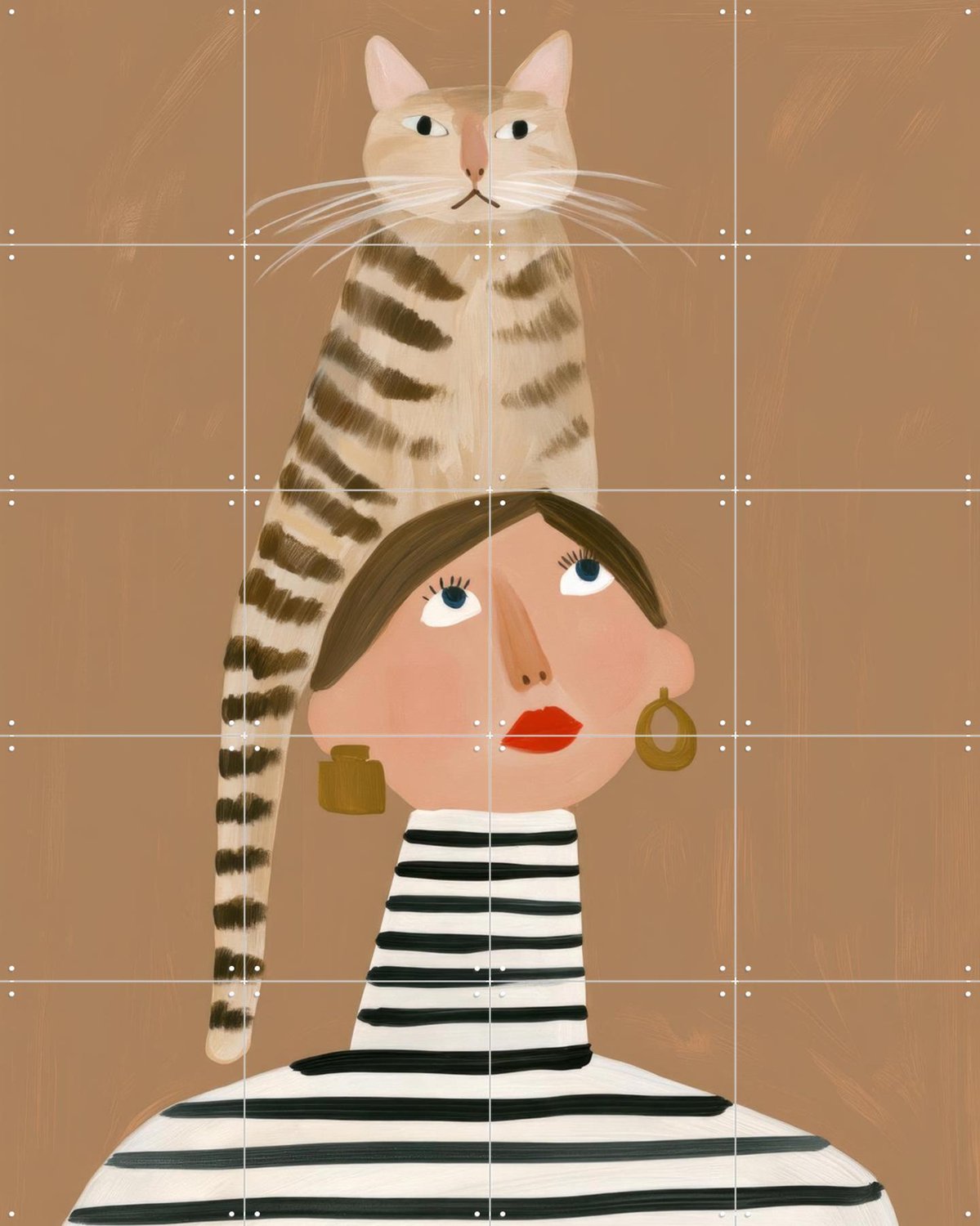 IXXI Cat On Top, Atelier Pommeline - 80 x 100 cm - Gratis ophangtool - Grote wanddecoratie en posters - Modern, Cartoonesk, Speels, Illustraties