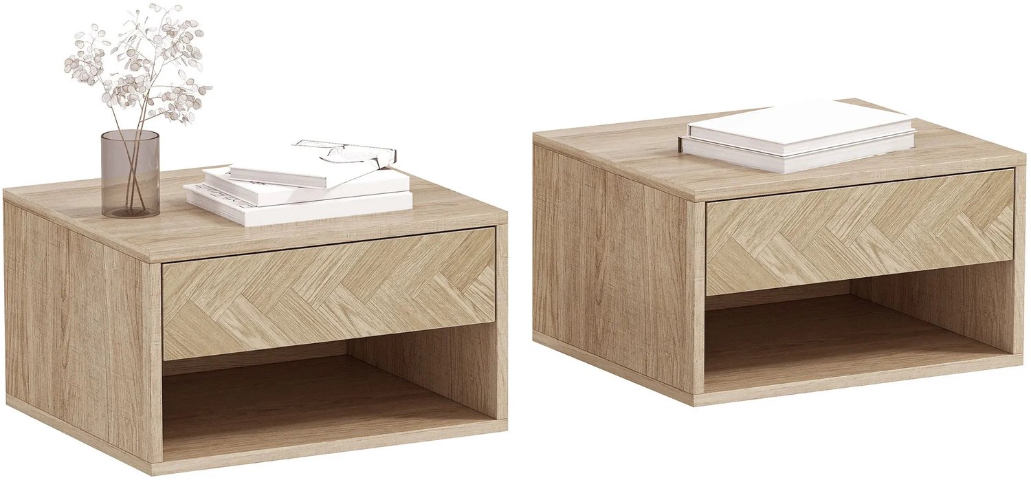 Gudalio Nachtkastje - Set van 2 - Kast - Nachttafel - Zwevend - Wandmontage - Open vak - Lade - 21 x 37 x 32 cm - Modern - Bruin