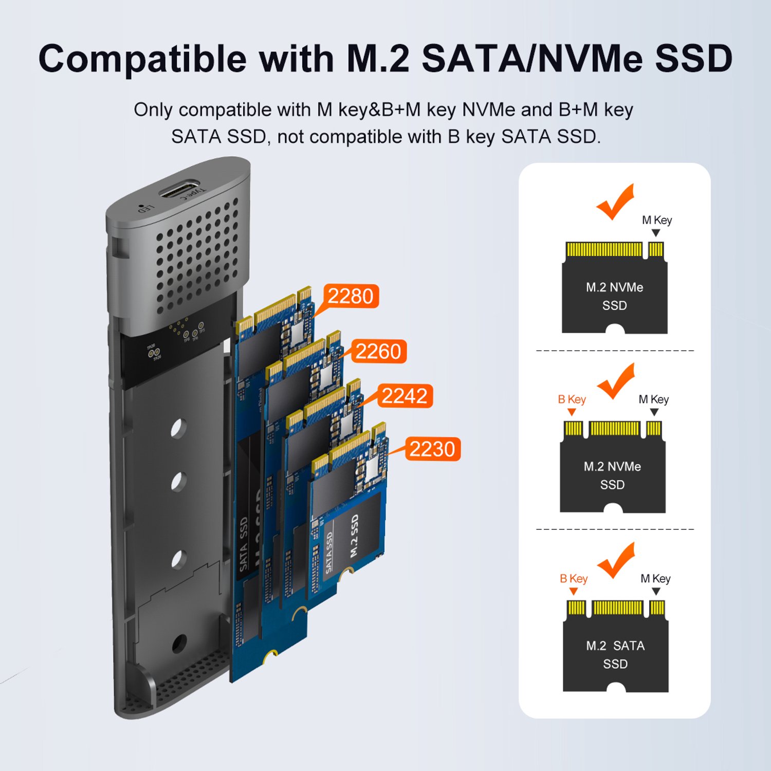 USB-C + USB-A M.2 NVME & M.2 NGFF Dual Protocols M2 SSD Enclosure