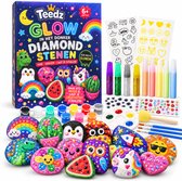 Teedz - Glow in the Dark - Stenen & Schilderen – Knutselset voor Kinderen vanaf 6 Jaar – 10 Stenen met Verf, Kwasten en Stickers - Knutselen - Knutselset