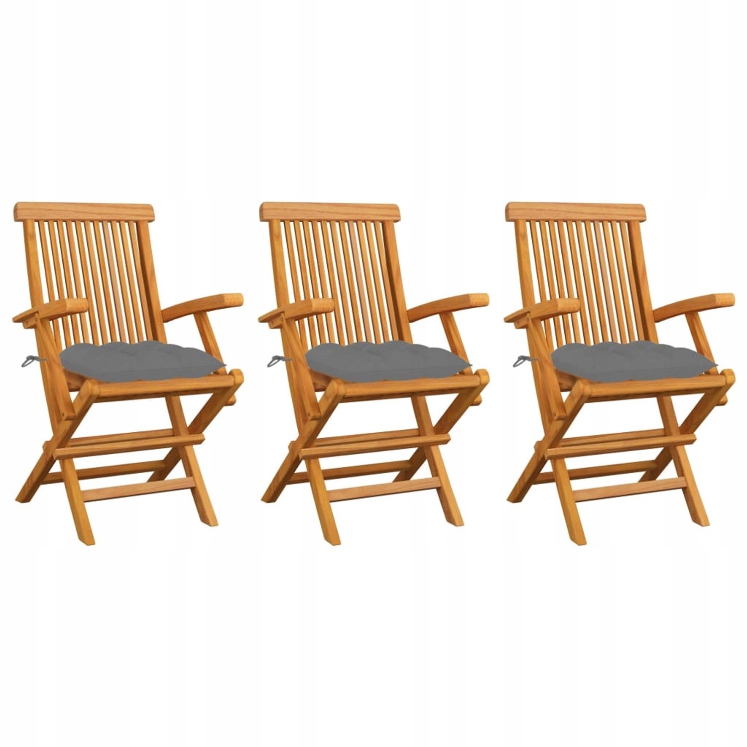 3x Houten Tuinstoelen met Kussens - Stevig Teakhout, Inklapbaar
