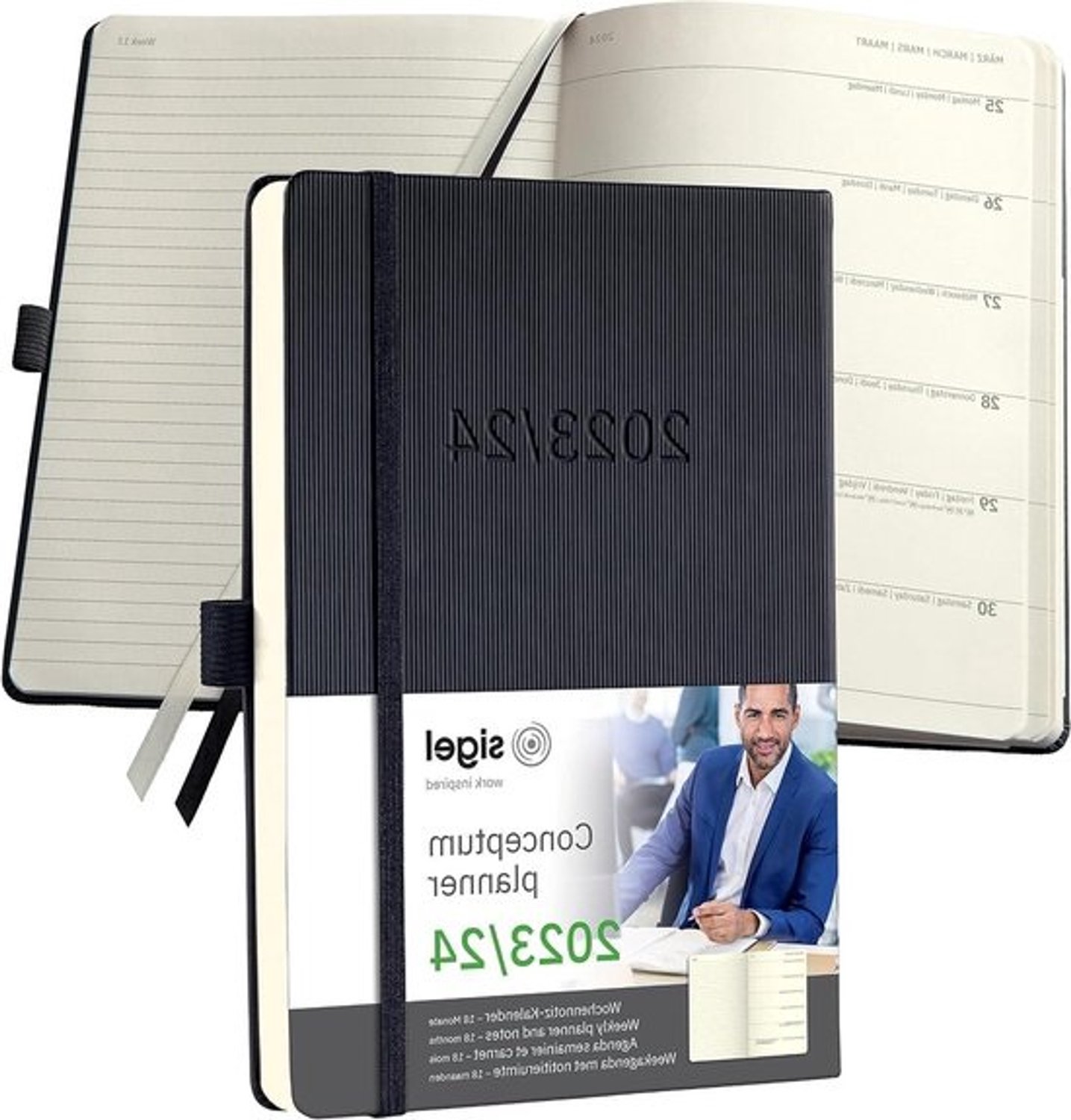 Weekagenda 2023 2024 - Kalender en notitieboek - Zakelijk plannen - 18 maanden overzicht - A5-formaat - Zwart