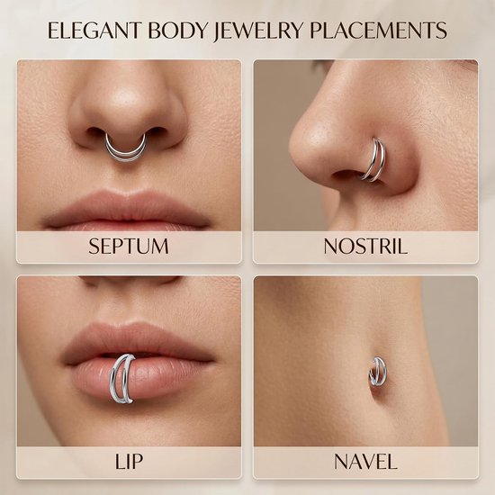 neusring dubbel 20G 18G - titanium legering - gehingd - voor septum en cartilage piercings - Homevero — afbeelding 5