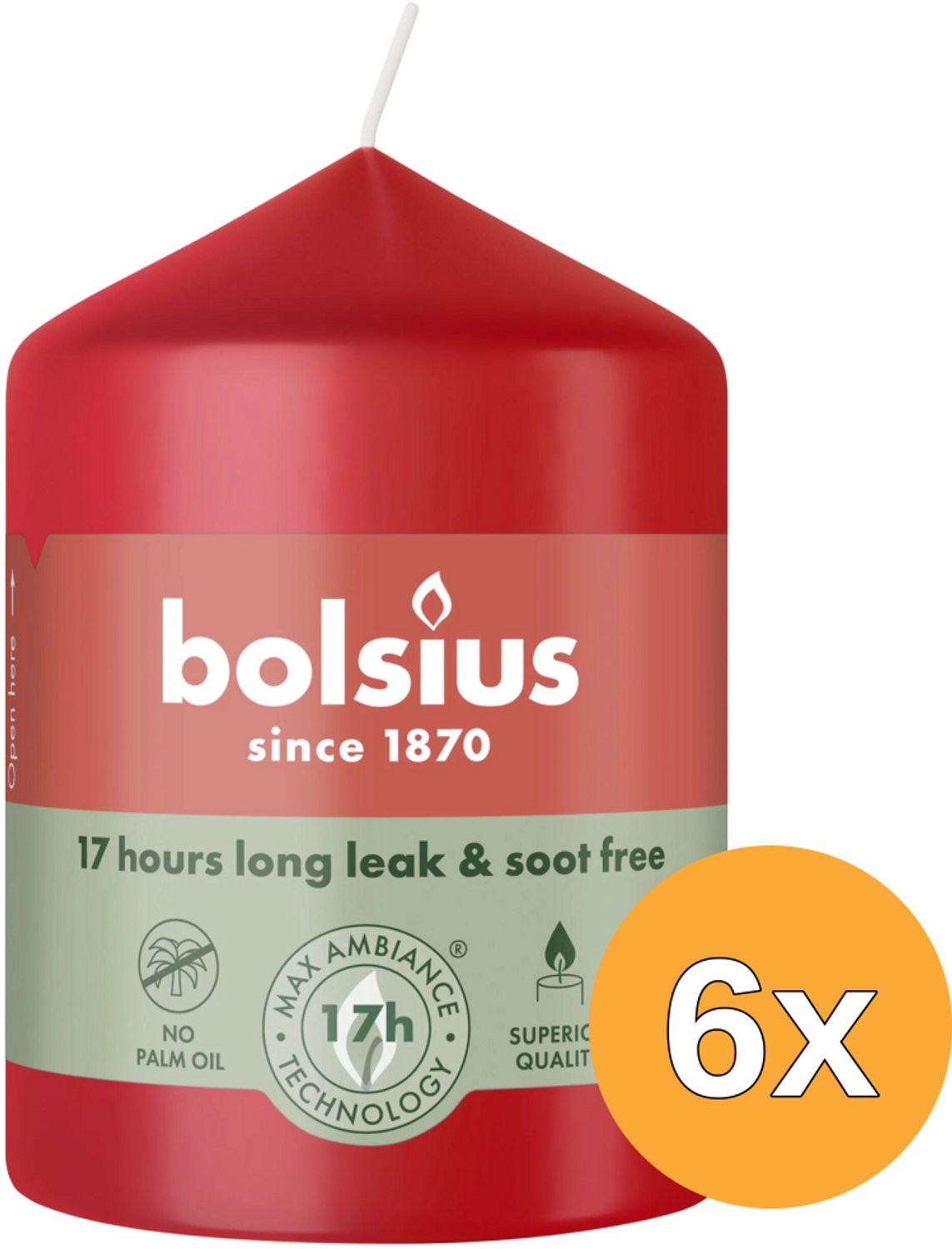Bolsius 6x Bolsius Stompkaars 80/58 Delicate Red (1 stuk)