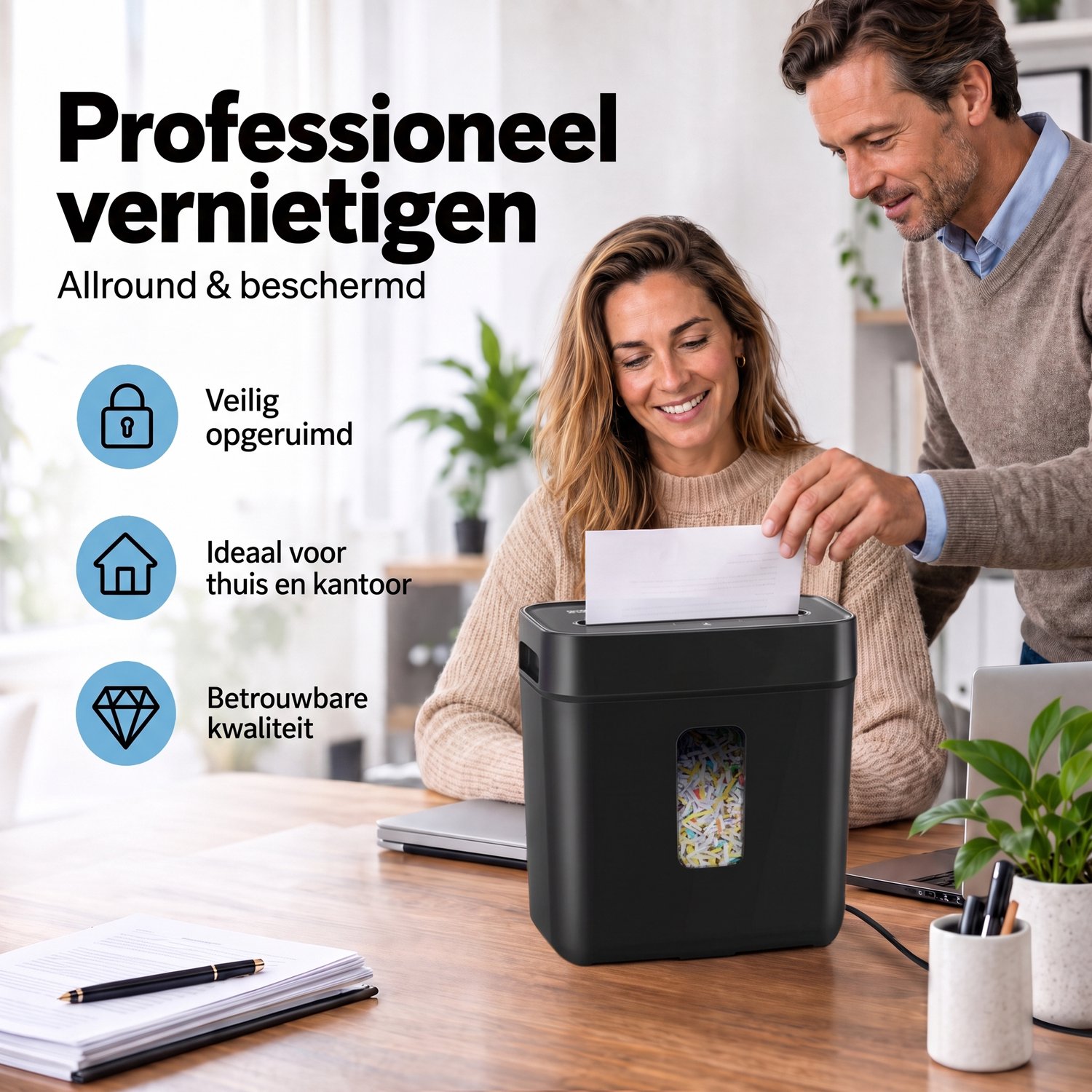 Sencision Papierversnipperaar voor Thuis - P4 Cross-Cut tot 8 Vellen - Versnipperaar voor Papier - Papiervernietiger - 11,5L - Incl. Olievellen - Zwart thumbnail 2