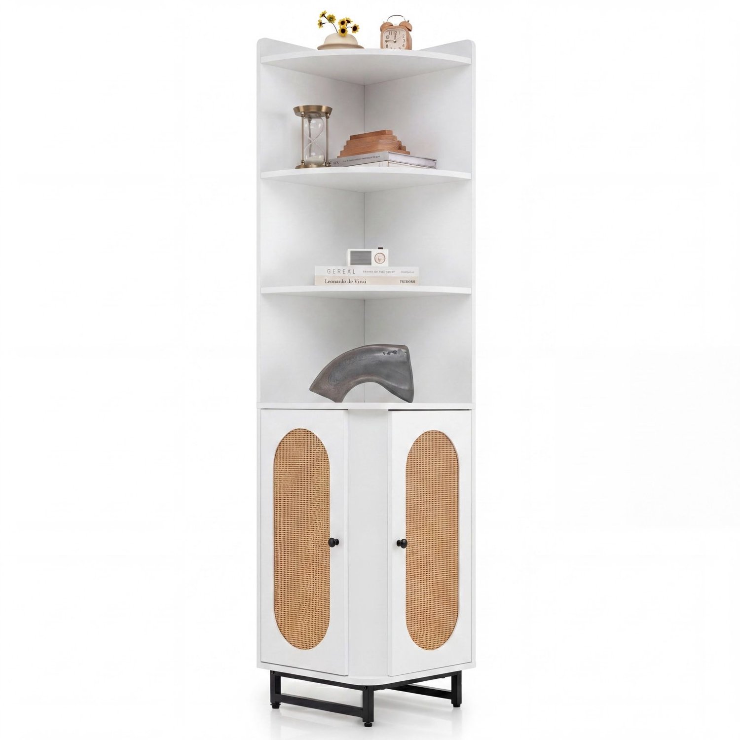 SureDeal® - Ladekast - Hoekkast Rotan Hoge - Badkamer Woonkamer - Slaapkamer - 40x40x172 cm - Wit