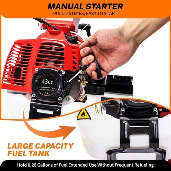 Benzine veegmachine - Handveger - Vuil verwijderen - Krachtige 17 pk motor - 60 cm werkbreedte - Rood/Zwart — afbeelding 3