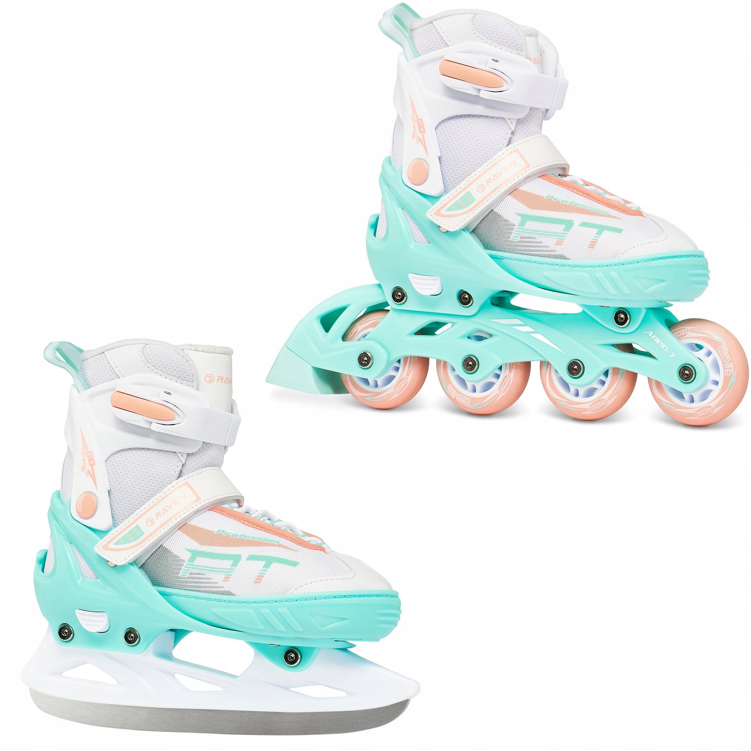 RAVEN Profession 2-in-1 Schaatsen & Skates Wit/Mint/Oranje Maat 35-39