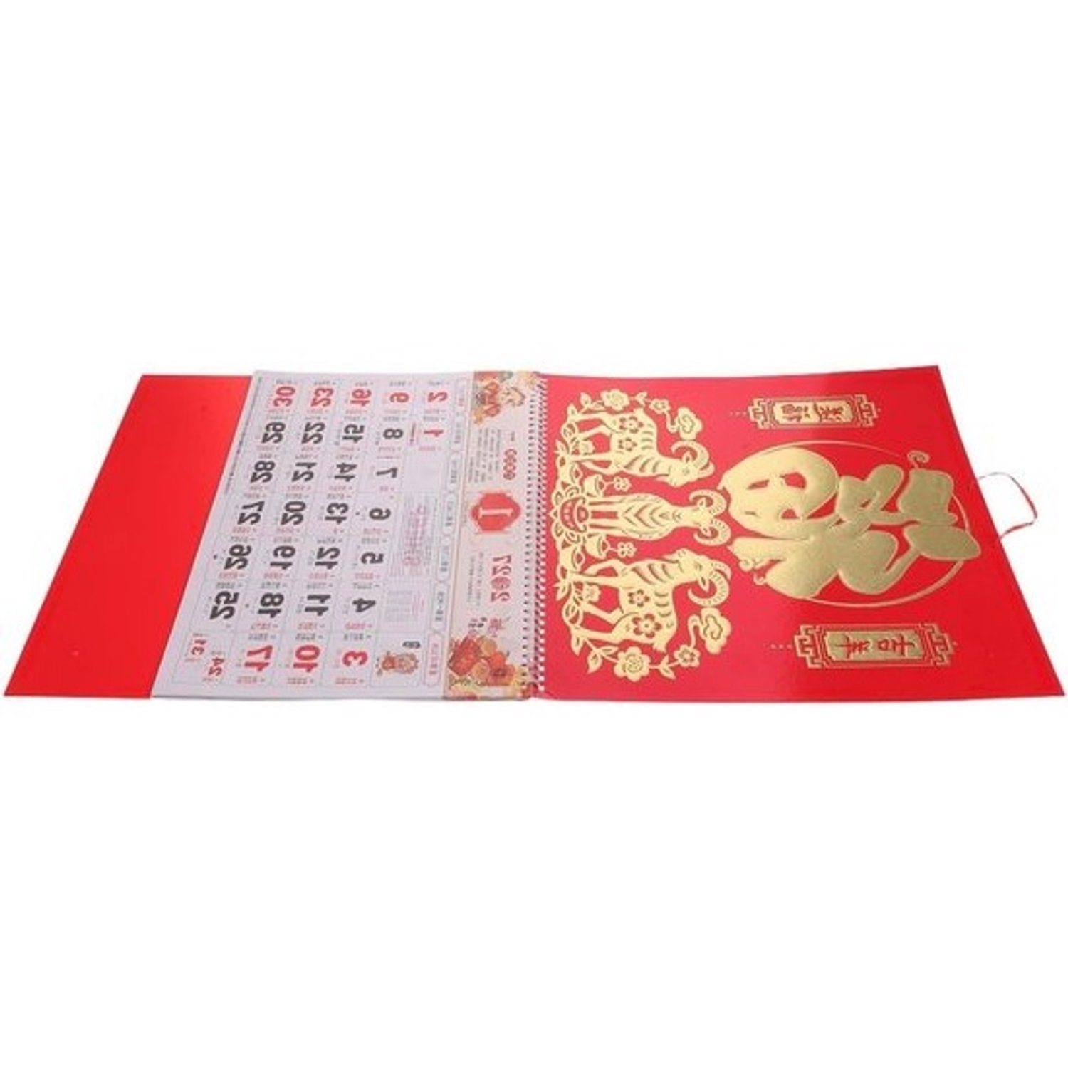 Chinese Maandkalender - Dierenriem Kalender - Jaarplanning - Gouden Folie Decoratie - 3670 x 3440 cm - Rood