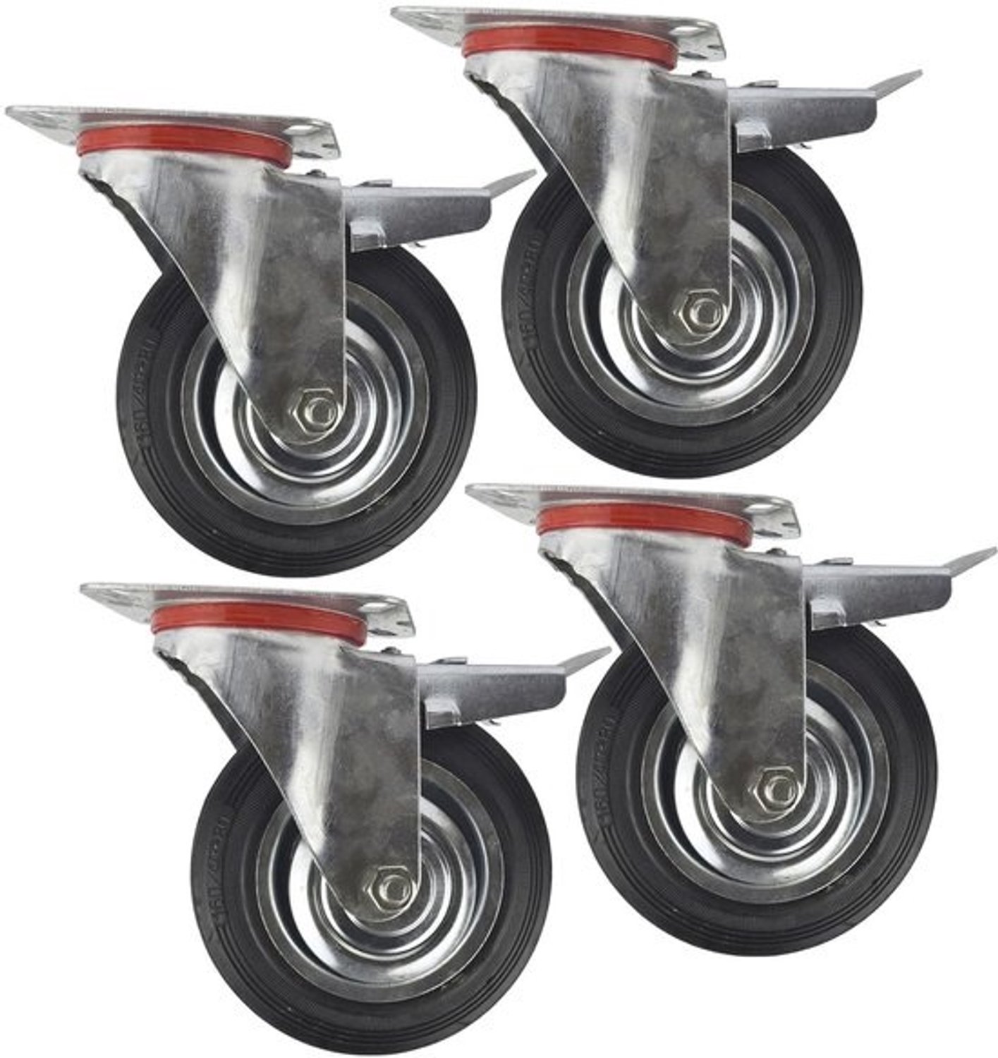 Zwenkwielen met Rem - Stevige Wielen - Meubels Verplaatsen - Dubbele Kogellagers - 150 mm Diameter - Zwart