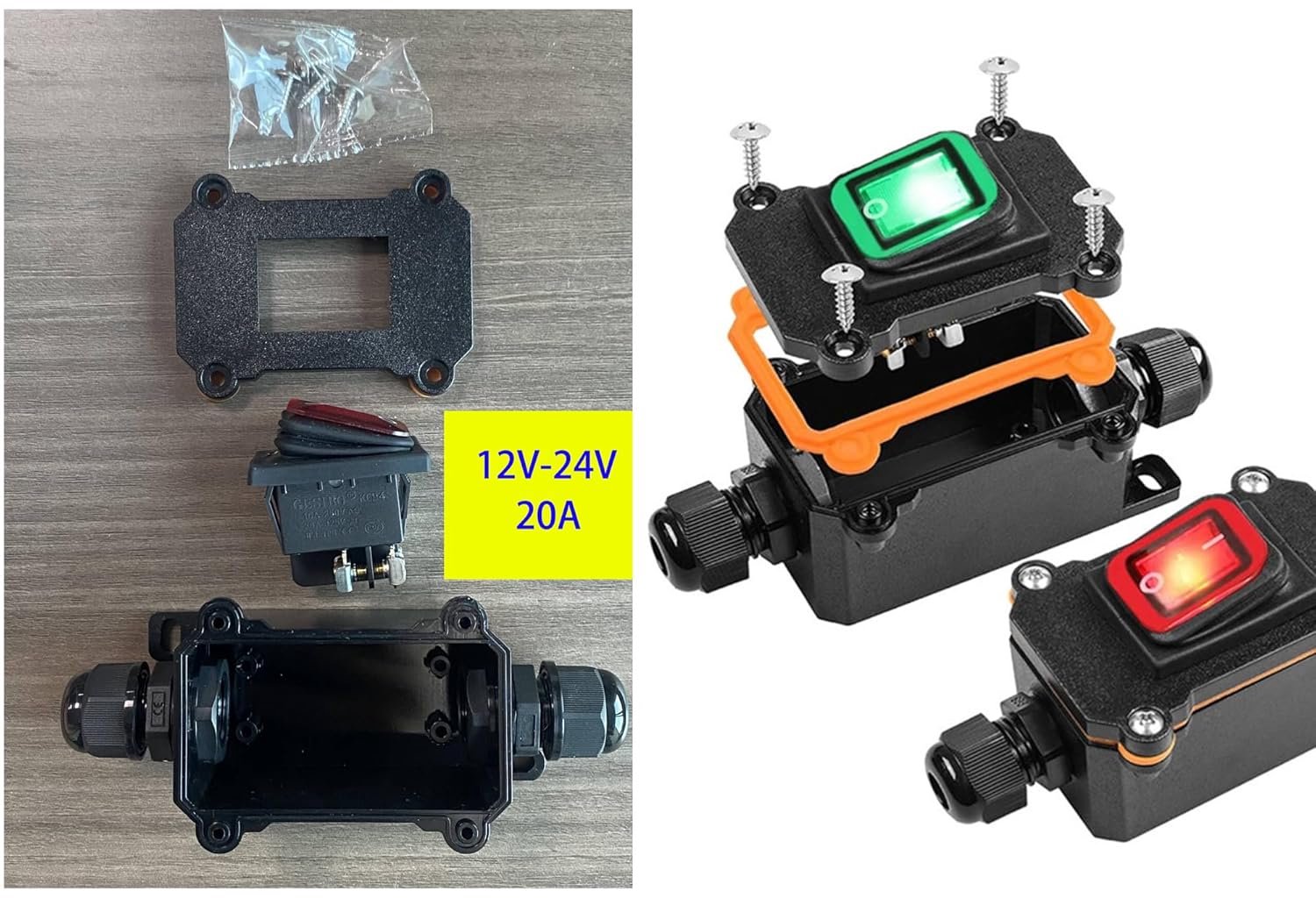 Inline Schakelaar 12VDC/16A - Waterdicht IP67 - DPST Aan/Uit Wipschakelaar - Ideaal voor Buiten Gebruik - Luxento