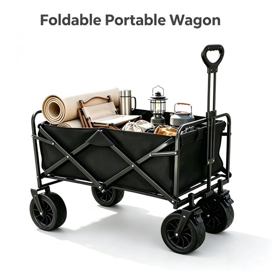 NextNovaDeals Opvouwbare Wagen - Bolderkar - 171L - All Terrain Wielen - 360° Zwenkwielen - Remmen - Stalen Frame - Camping Tuin — afbeelding 2