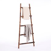 Cheqo® Decoratie Ladder met 5 Sporten - Handdoekladder - Ladderrek - Kledingladder - Sierladder - Plaidladder - Dekenladder - Handdoekhouder - Kledingrek - Bruine Houten Ladder - voor Badkamer - voor Slaapkamer - voor Woonkamer - voor Plaids
