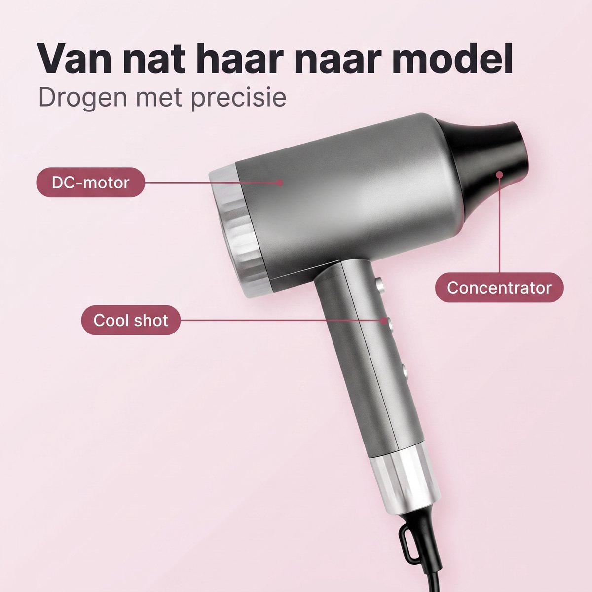 Cheqo® Professionele Haardroger met Concentrator - DC Motor - Föhn - Haarföhn - Fohn - Haar Droger - Mondstuk - Koude Lucht Stand - Cool Shot - 2 Snelheden - 3 Warmtestanden - Haarstyler - Kappersföhn - voor Alle Haartypes - Dames en Heren thumbnail 4