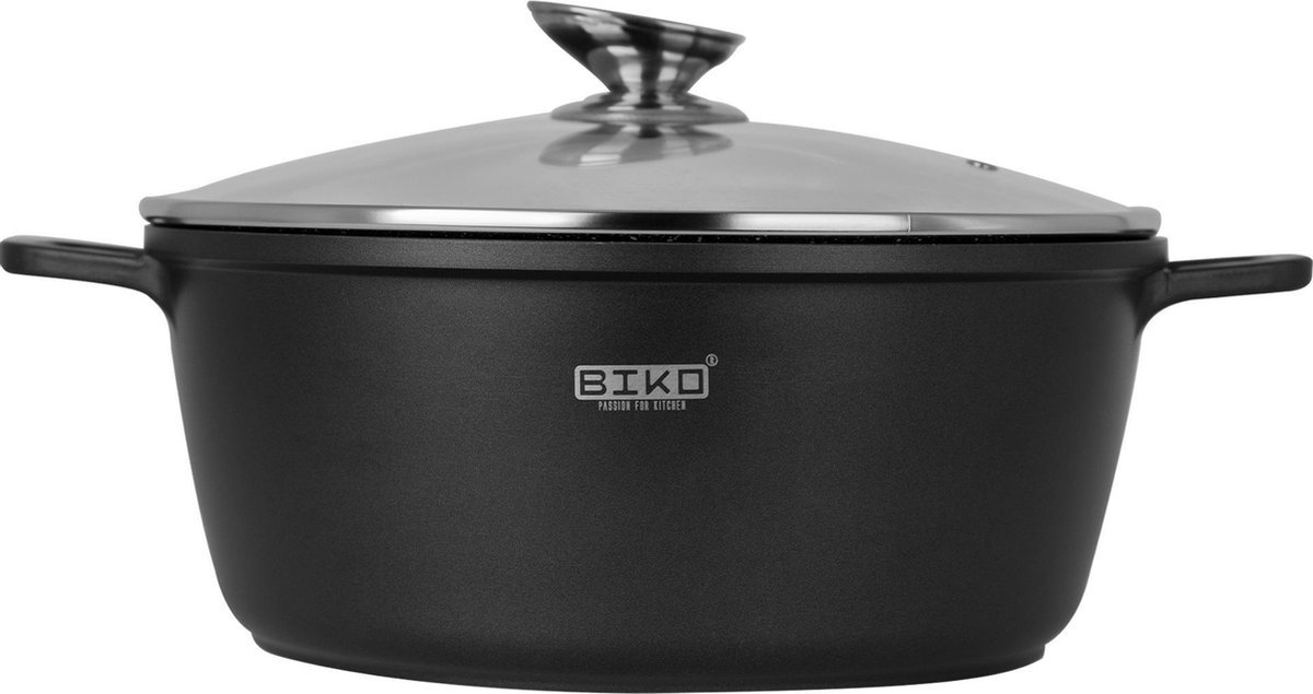 BIKO - Braadpan 28 cm- Glazen deksel marmeren coating - Blackstone