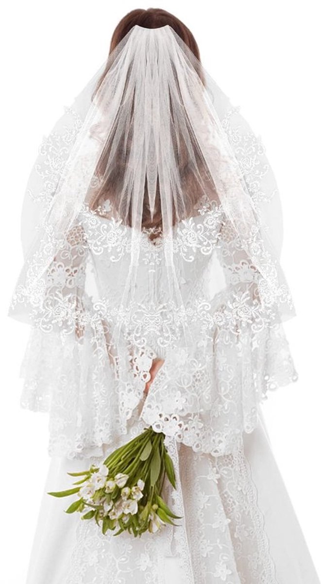 Aladdien - Korte Bruidssluier - Elegante Bruidssluier - Wit - Tule Bruidssluier