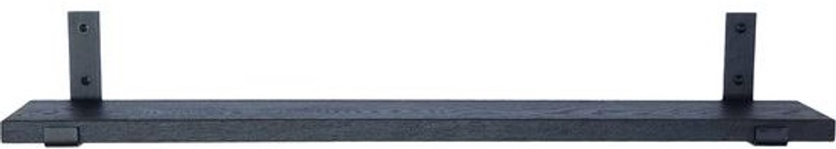 GoudmetHout Zwarte Eiken Wandplank - 240x15 cm - Plankdragers L-UP Mat Zwart Zwart eiken