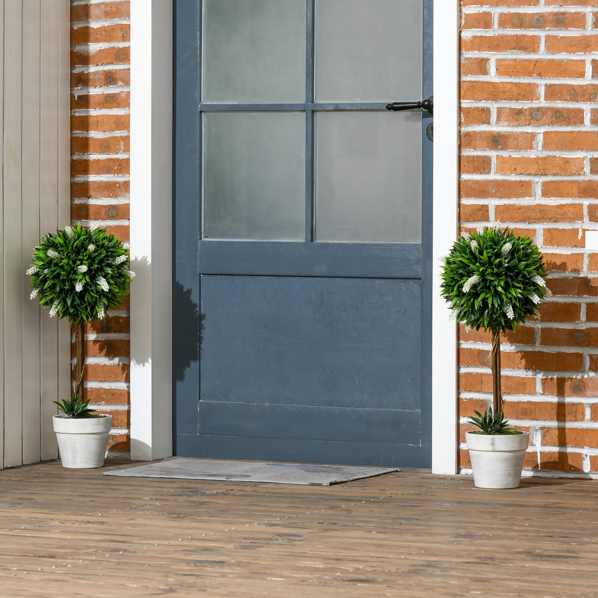 Kunstplant – Set Van 2 – 60 Cm Hoog – Kunststof – Groen En Wit – Met Pot Voor Binnen En Buiten