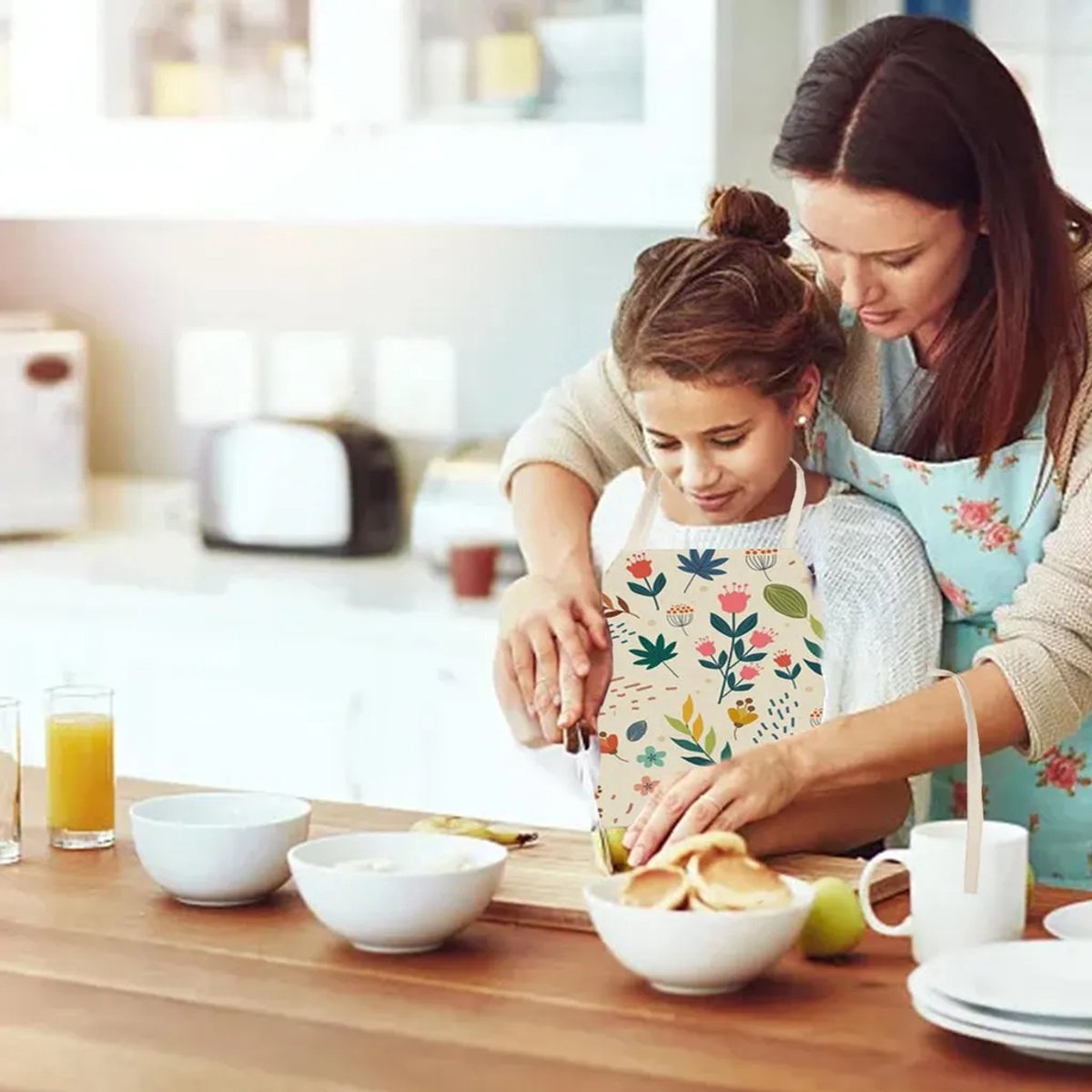 Kinderkeukenschorten, groen bladpatroon, 1 stuk, verstelbaar familieschort, mouwloos, Geschikt voor koken en tuinieren.