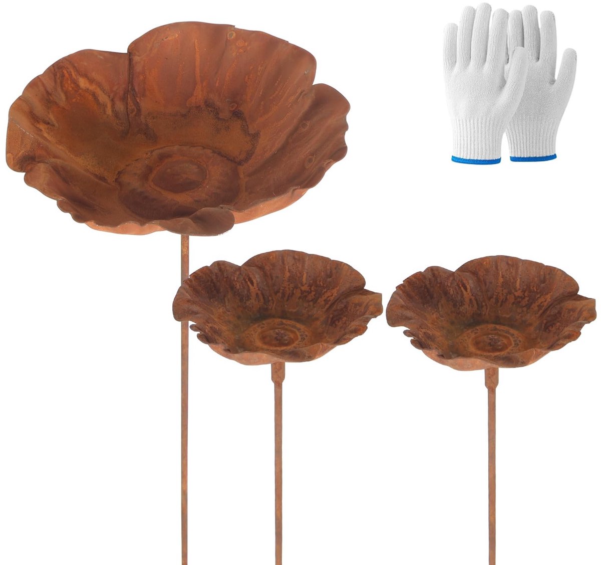 Elzusha - Driedelige Roest Metalen Lotus Vogelbad Set