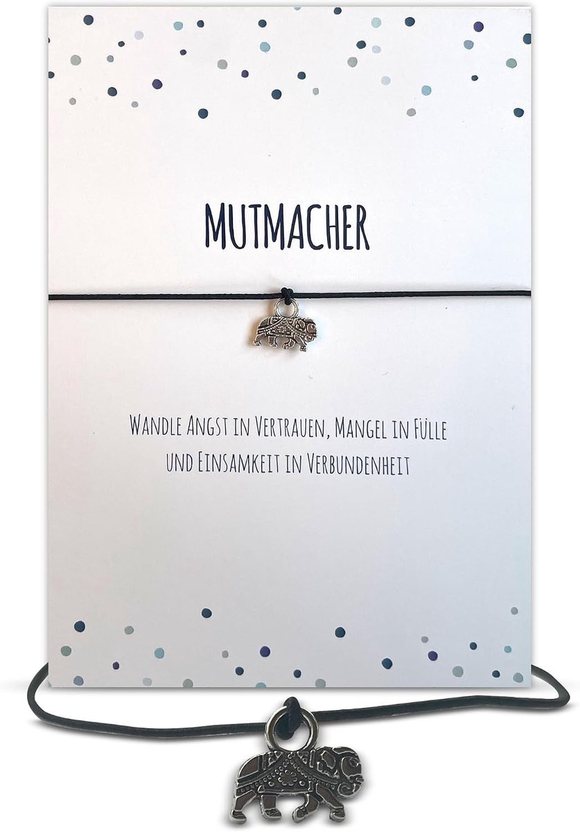 Motivatiebriefkaart - Zwart - Handgemaakt met Kracht Armband en Olifant Hanger - Voor Inspiratie en Ondersteuning