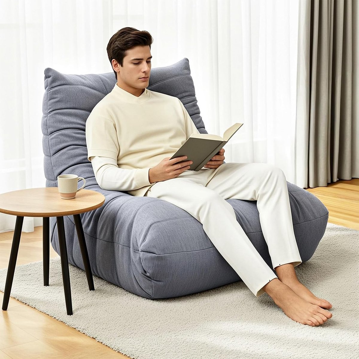 Zitzak - Grijs - - Chenille met Ergonomisch Ontwerp - Voor Woonkamer en Slaapkamer