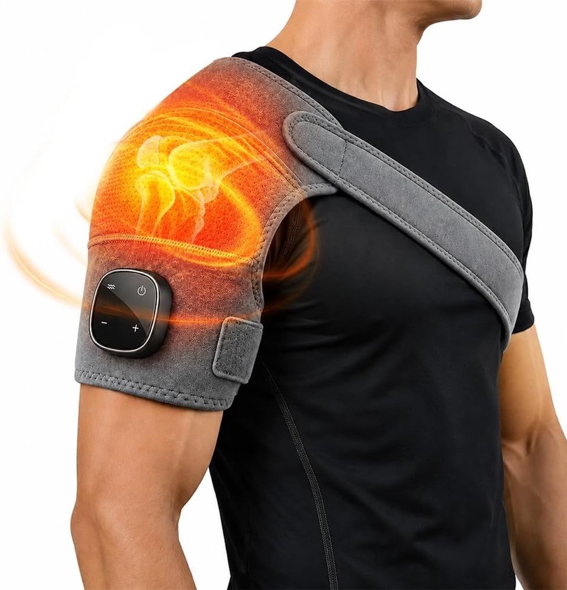 Draadloos schoudermassageapparaat met 5 warmtestanden en 3 vibratiemodi, verstelbaar en draagbaar voor optimale ontspanning en pijnverlichting
