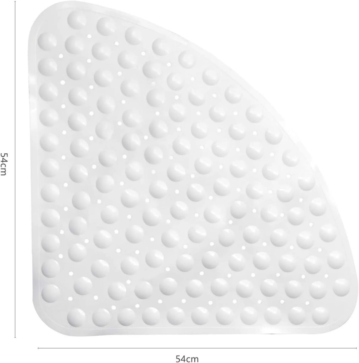 Antislip badmat, driehoekig patroon, douchemat Geschikt voor zuignappen en afvoergaten, kwartcirkel, 54 x 54 cm, wit.