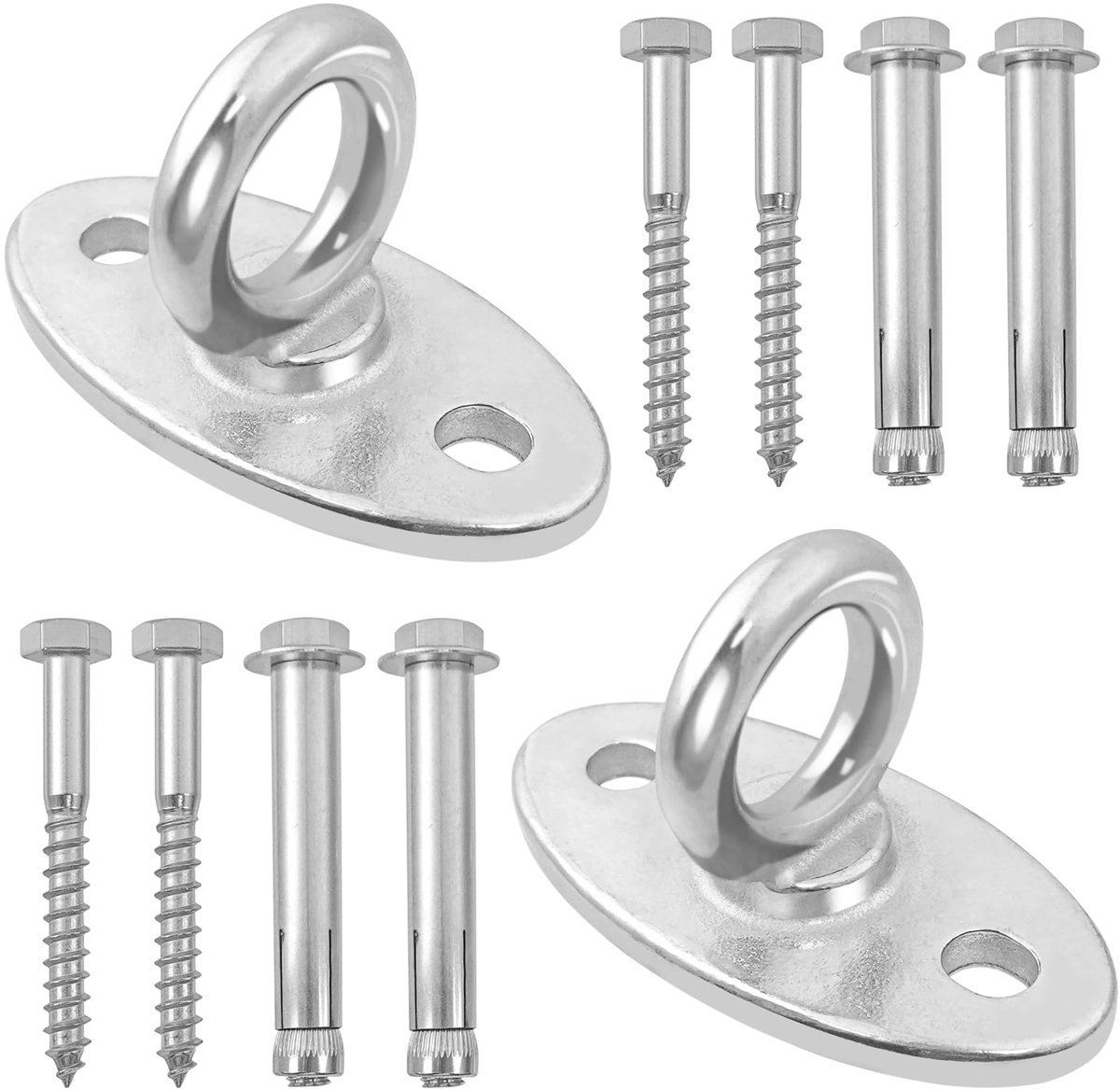 Plafondhaak - M8 304 RVS Zware Belasting - Voor Hangstoel Schommel Yogadoek Bokszak Bevestiging - Zilver, 2 Stuks