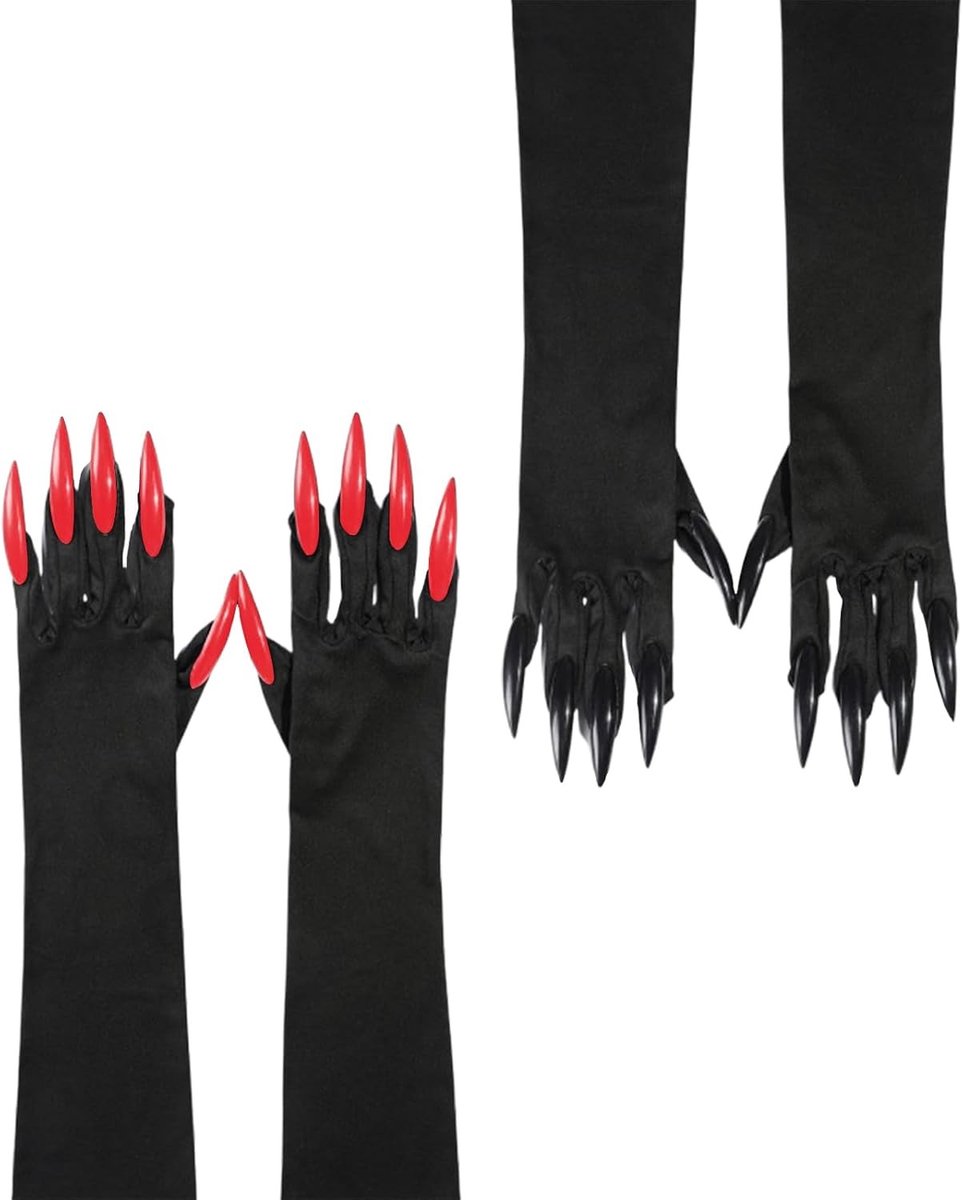 Lange Klauw Handschoenen met Vingernagels voor Halloween, Cosplay en Feestjes - Set van 2, Creepy Accessoires voor Rollenspel