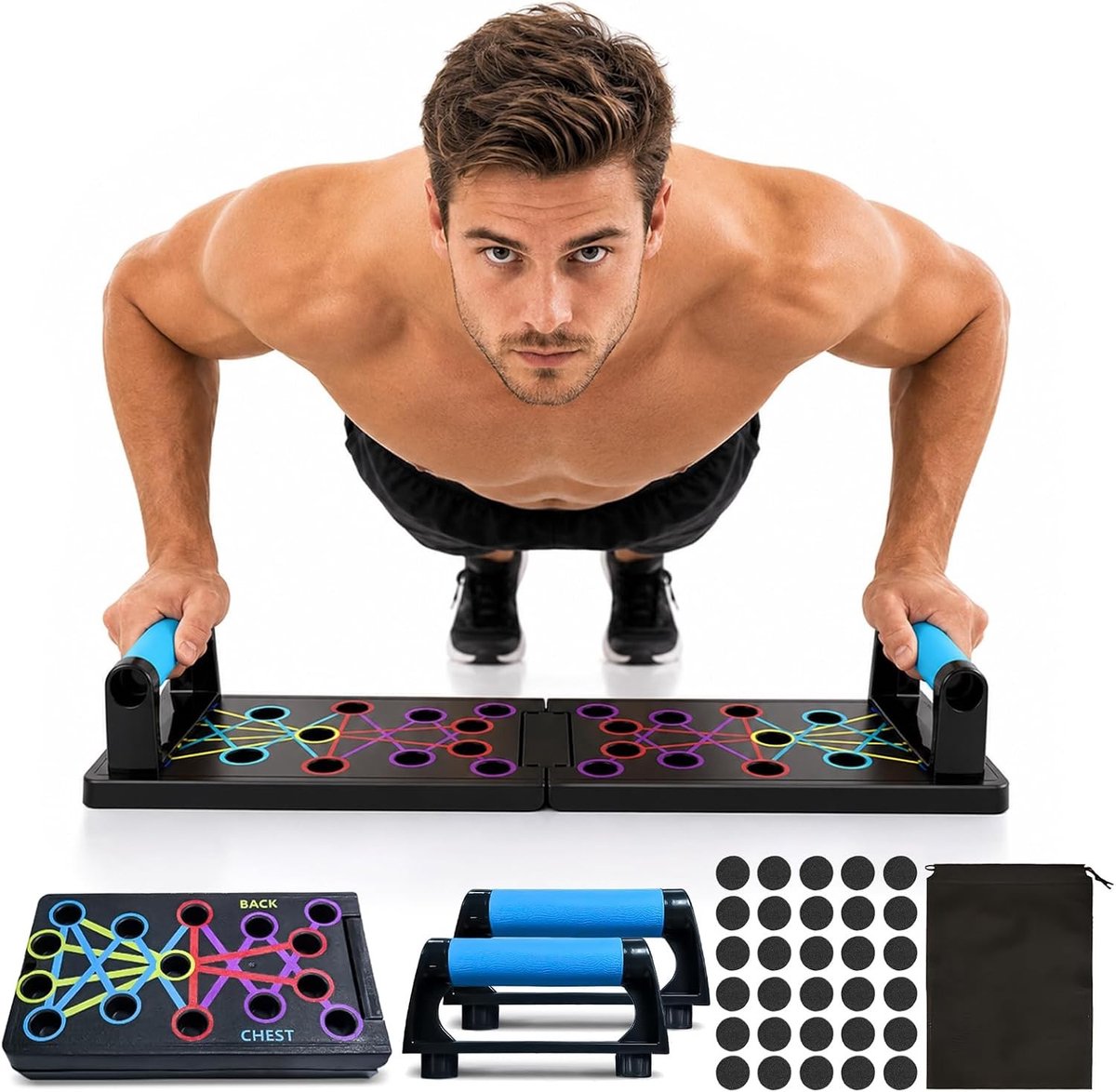 Opvouwbaar Push-Up Bord met Handvatten en Draagtas voor Effectieve Krachttraining en Fitness