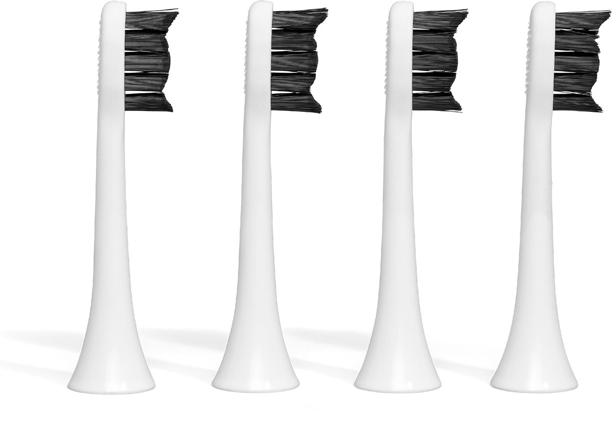 BOOM Opzetborstels - Regular - 4-Pack Wit - W-vormige Kop met Tongschraper - Voor de Sonische Tandenborstel van BOOM - Borstelkopjes - Ruim een Half Jaar Poetsen