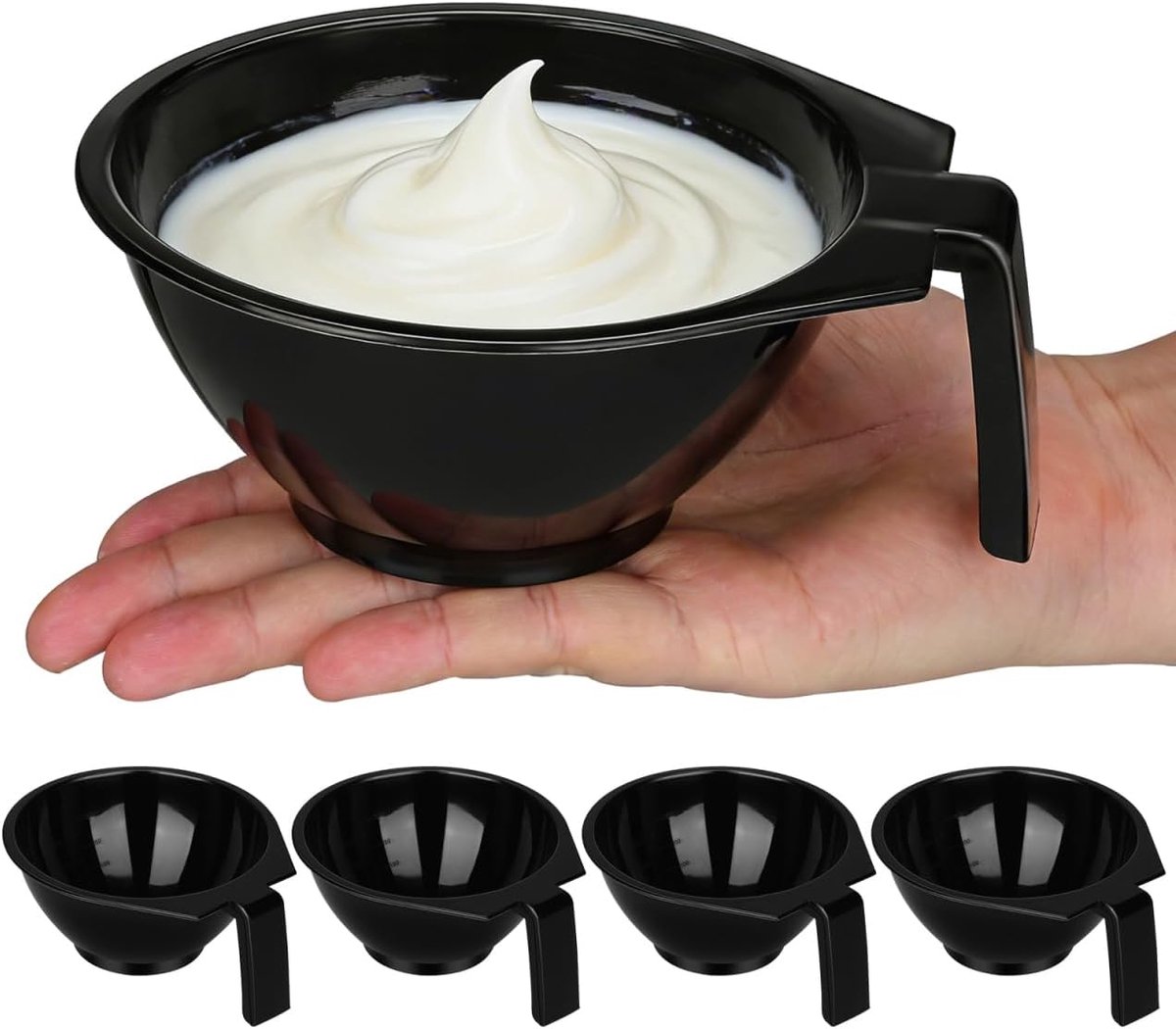 Set van 5 zwarte plastic kommen voor het verven van haar, voor thuisgebruik