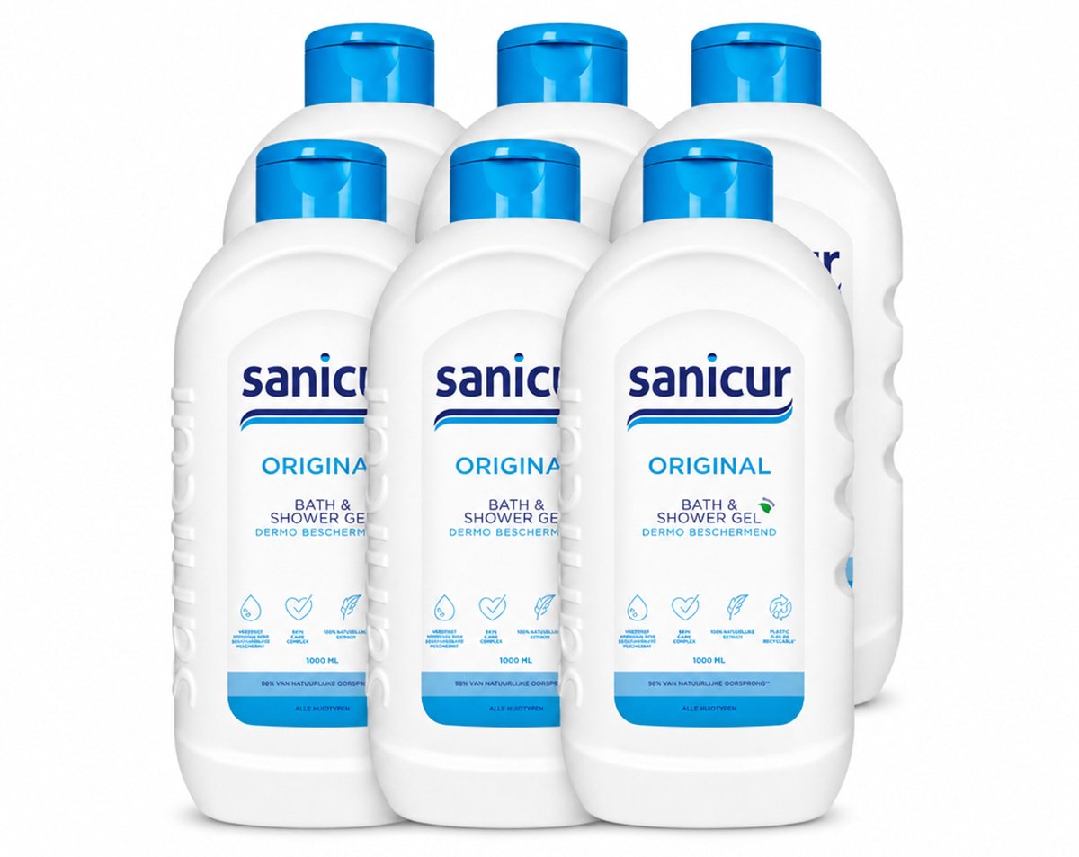 6 x Sanicur – Bad & Douchegel – Original – 1000 ml - Voordeelverpakking - 6 stuks