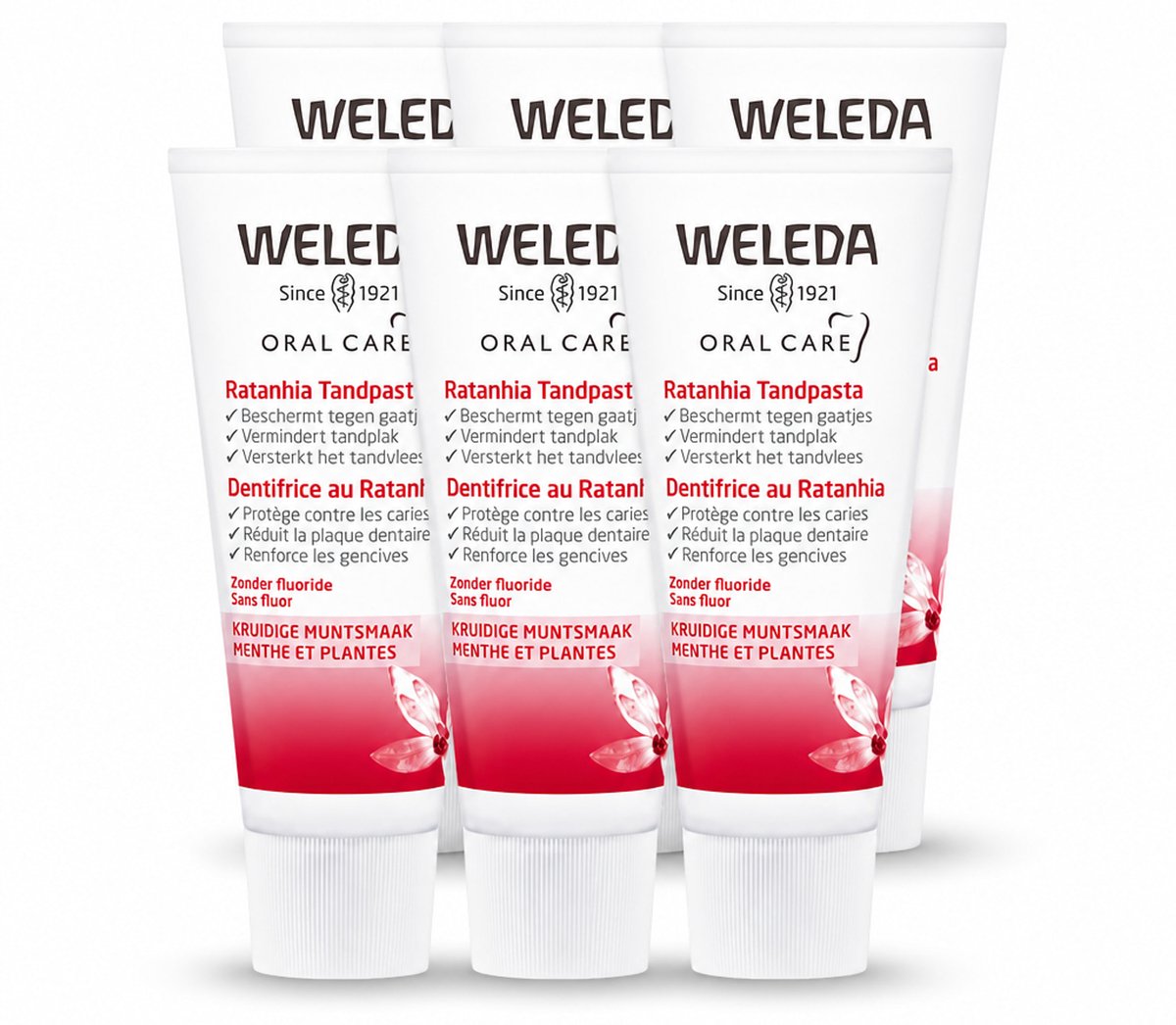 6 x WELEDA - Tandpasta - Ratanhia - 75 ml - Voordeelverpakking - 6 stuks
