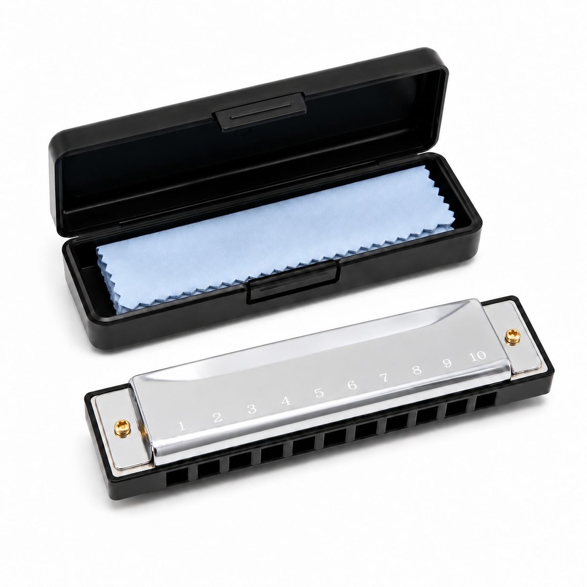 YYchan Mondharmonica C Majeur 10 Gaten – Diatonische Harmonica met Case – Metalen Blues Harp voor Beginners, Kinderen en Volwassenen-Zilver