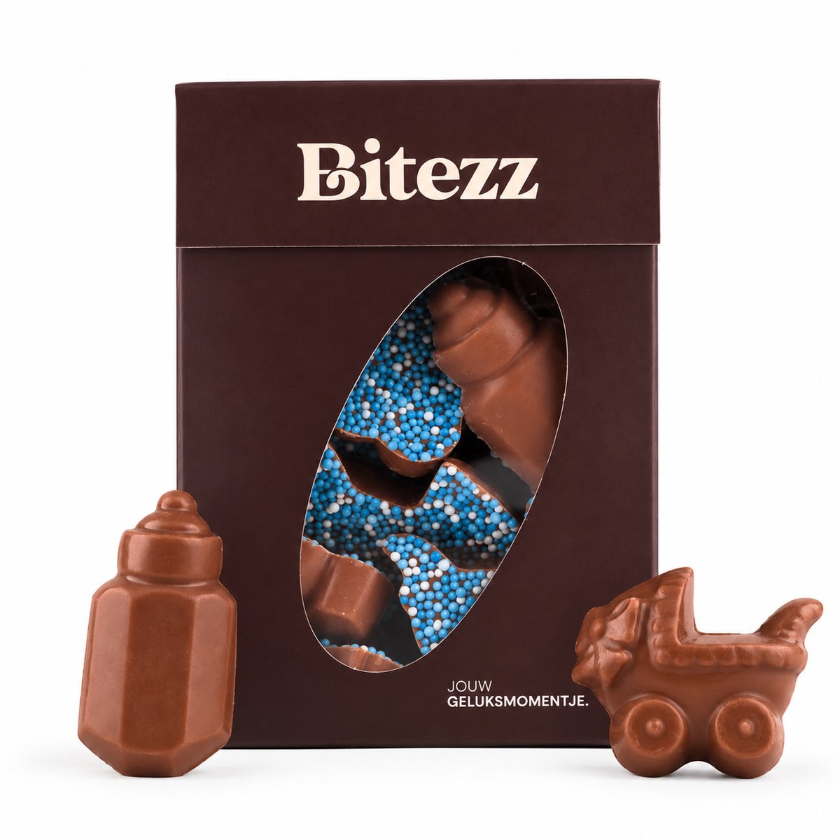 Chocolade wiegje & melkfles blauw 355 gram