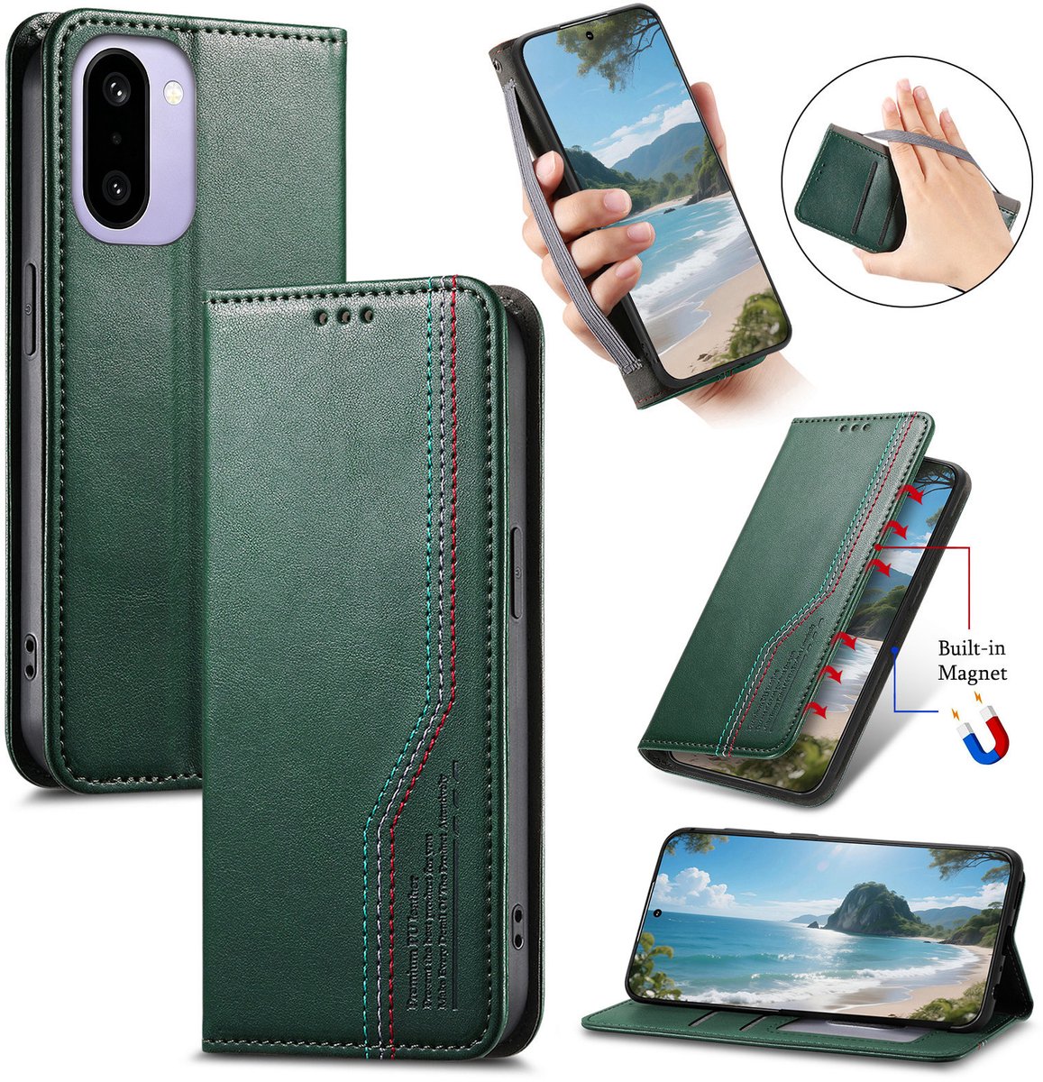 Praktische en Stijlvolle PU Leren Portemonnee Hoes voor OnePlus 15R _ Groen