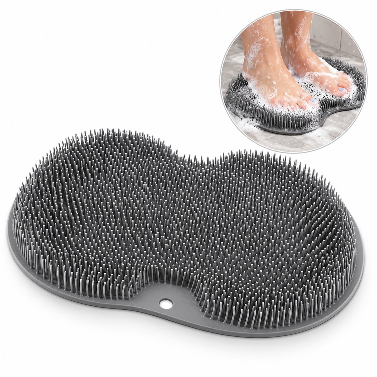 Voet- en Rugschrobber met Zuignappen – Voetenborstel en Lichaamsborstel voor Douche en Bad – TPR Massagepad – 30 × 25 cm – Grijs