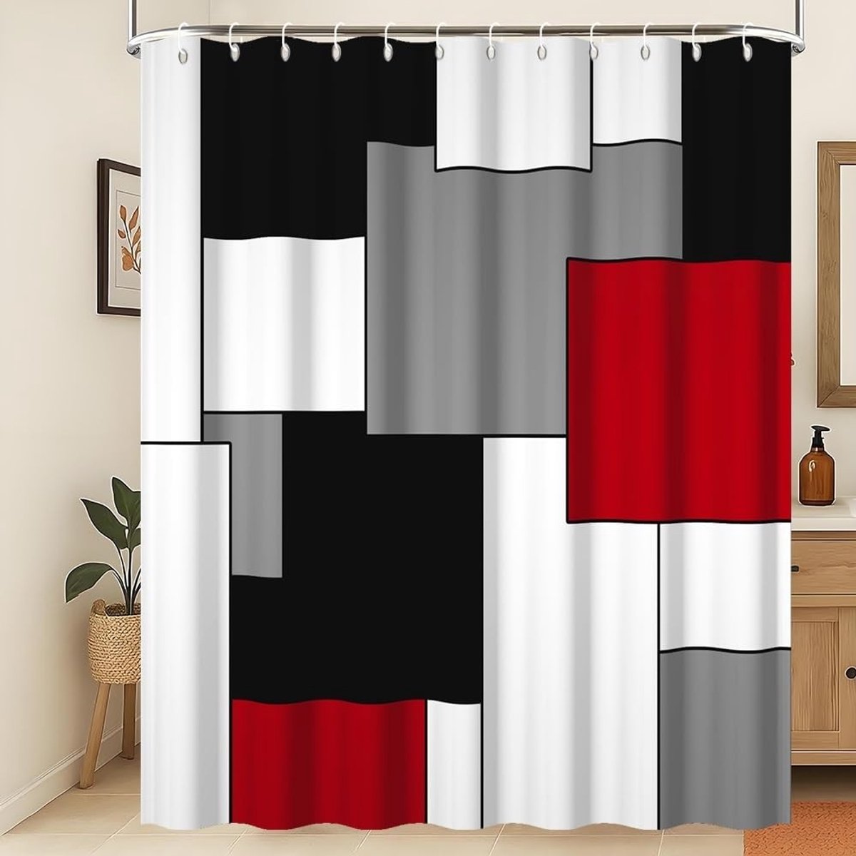 Elzusha - Waterdichte Douchegordijn met Abstracte Geometrische Print