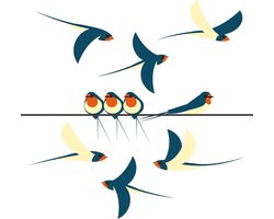 Raamstickers - Vliegende Zwaluwen - 1. Swallows Flying - Decoratieve Statische Stickers voor Glas