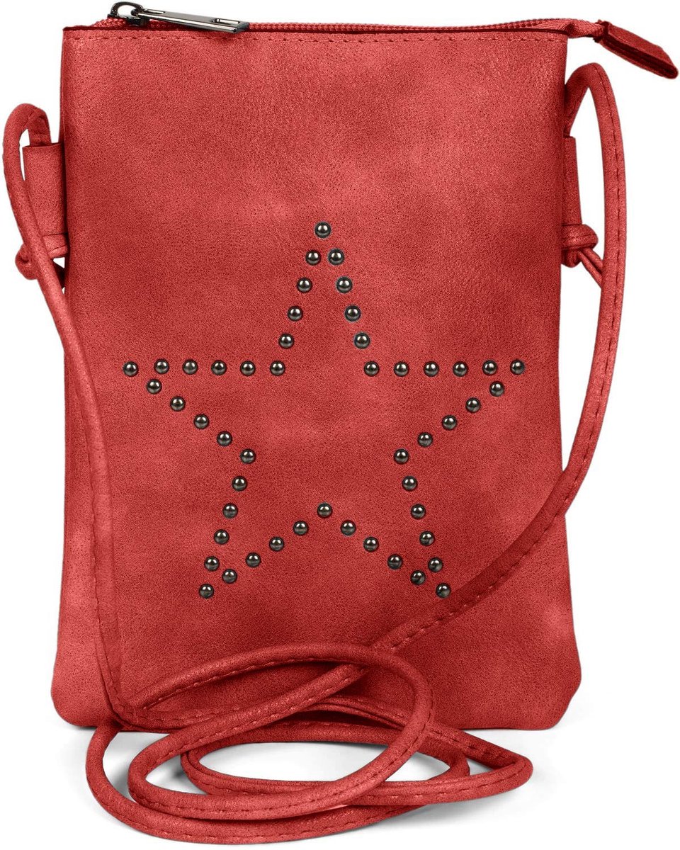 Elzusha - Mini Schoudertas met Stervorm en Studs - Rood