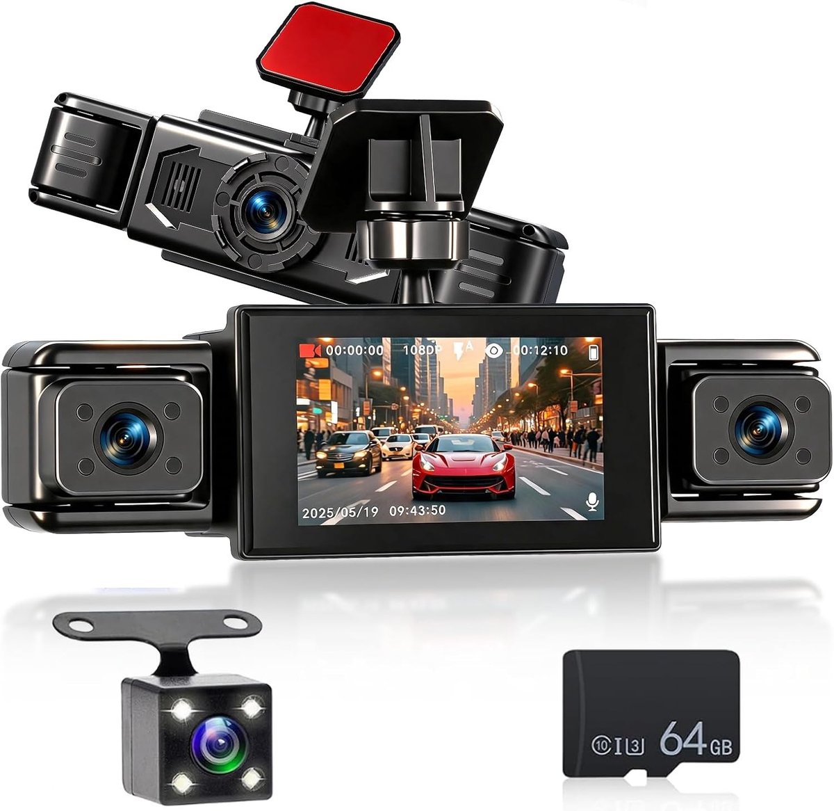 Dashcam - 360° - 3 inch - 1080P met G-sensor en Achteruitrijcamera
