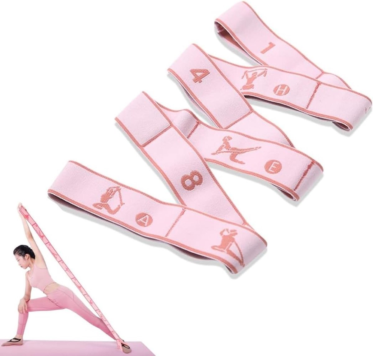 Yogaband voor stretching - Multicolor - 86,5 cm - Hoogwaardige Fitnessband met 8 Genummerde Ringen - Voor Yoga en Pilates