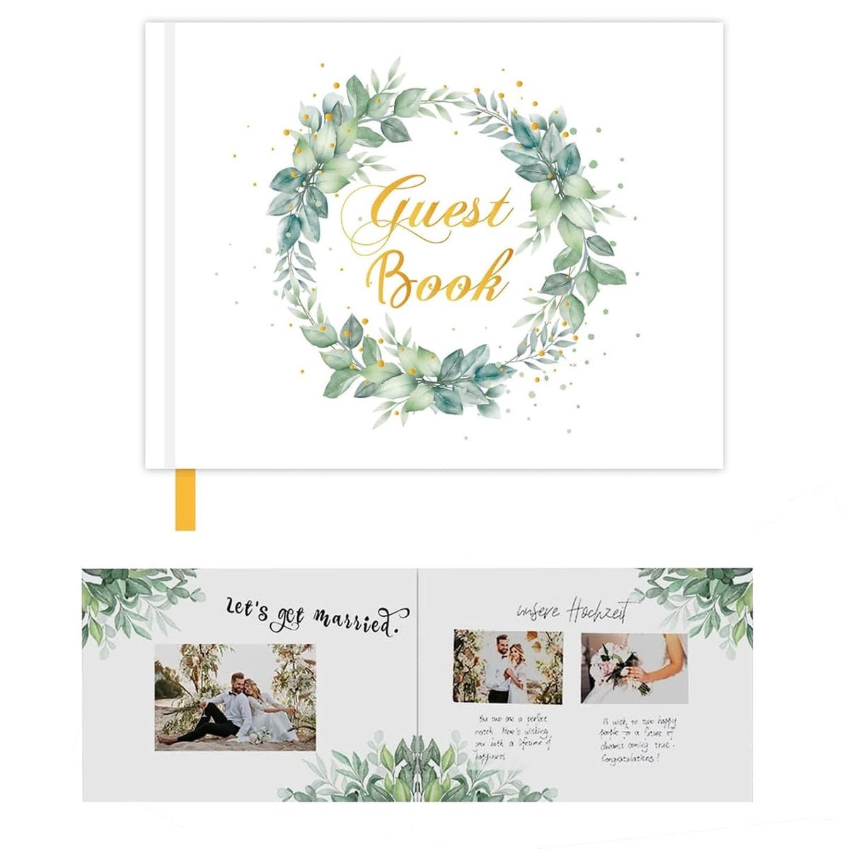 Elzusha - Gastenboek met bladkrans ontwerp - Inclusief decoratieve stickers