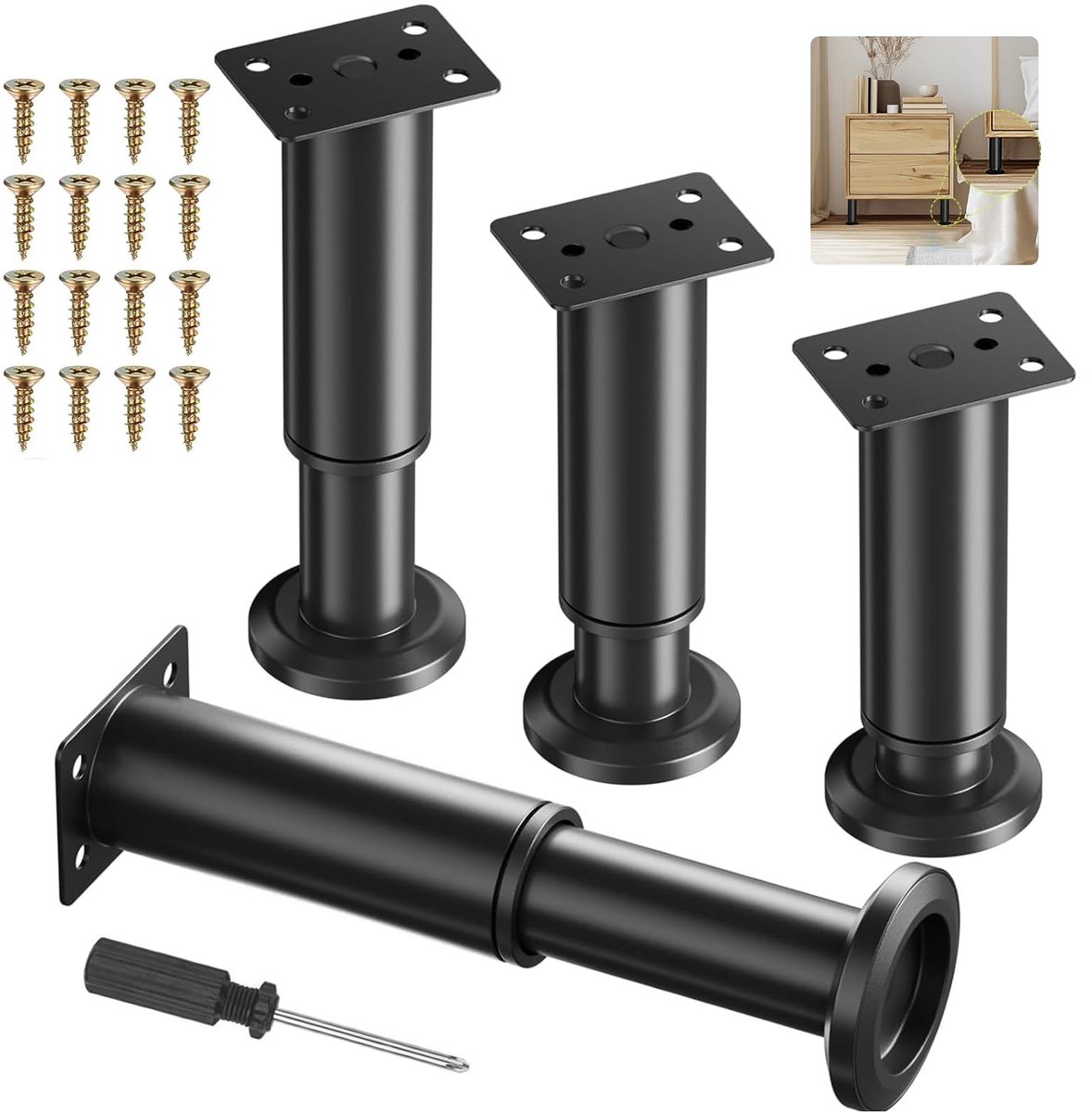 Elzusha - Verstelbare Meubelpoten - Hoogte 25cm-43cm - Zwart Metaal - Set van 4