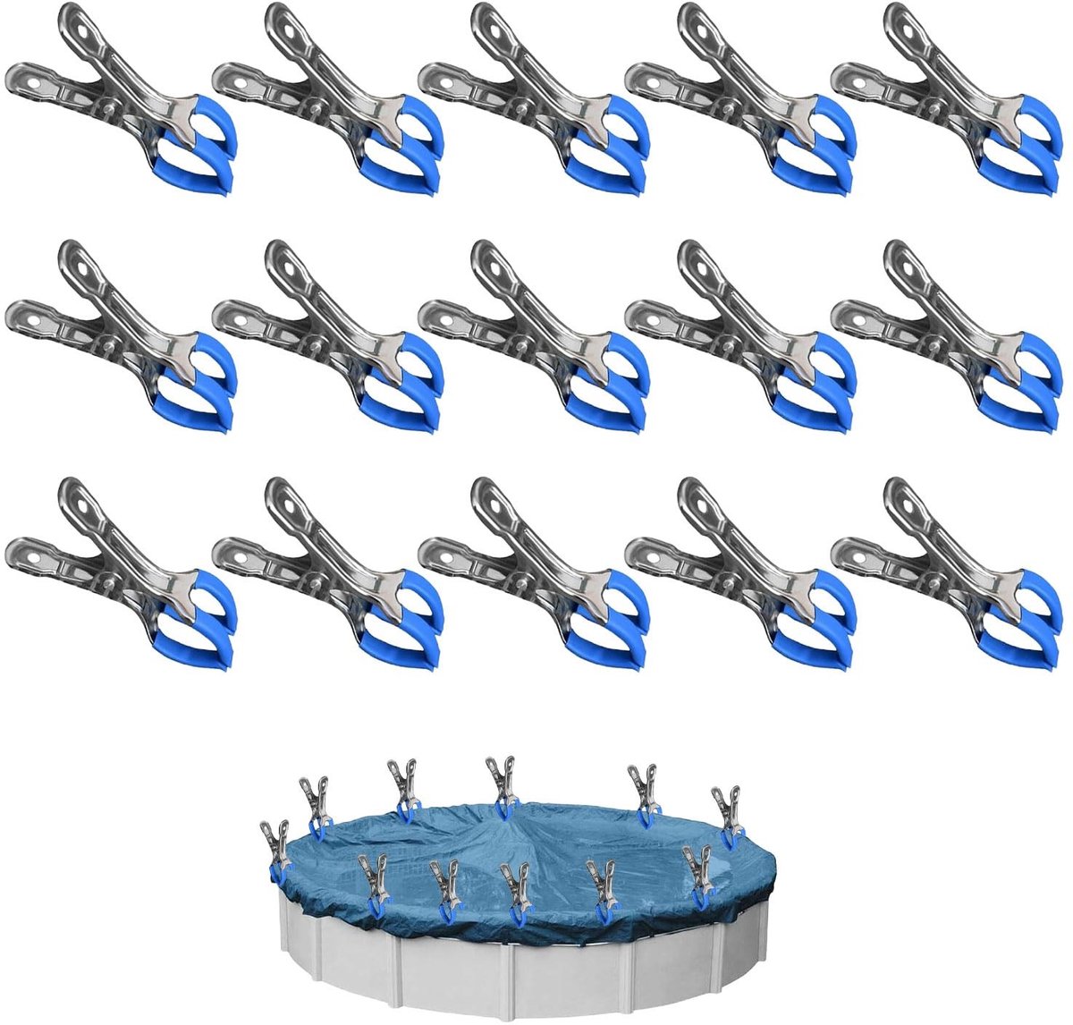 Elzusha - Set van 15 metalen clips voor zwembadafdekking - Sterke spanning klemmen